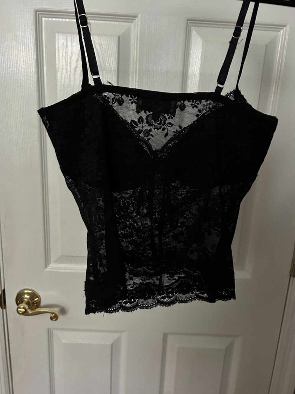 Edikted Sheer Black Lace Camisole Tank Top Women's Extra Small Y2K Front-Tie - Picture 5 of 10